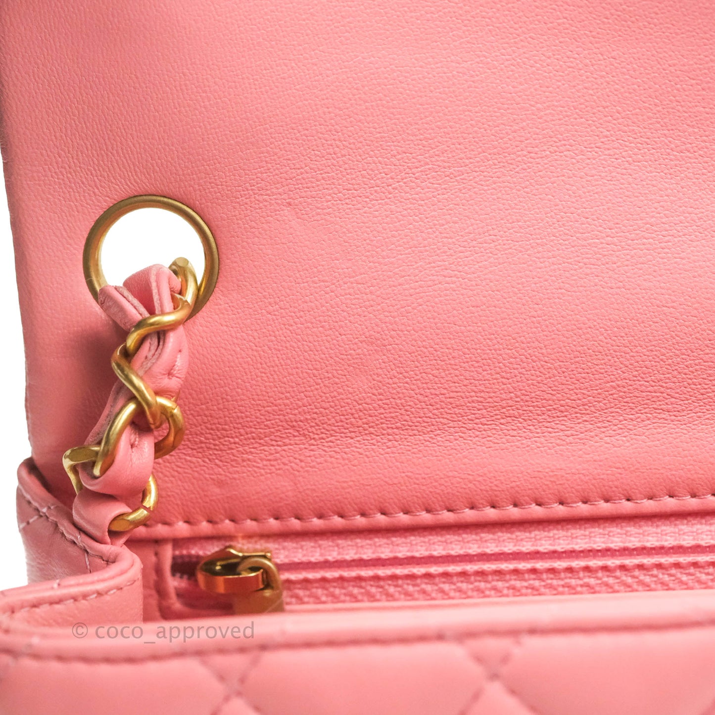 Chanel Mini Square Pink Lambskin Aged Gold Hardware