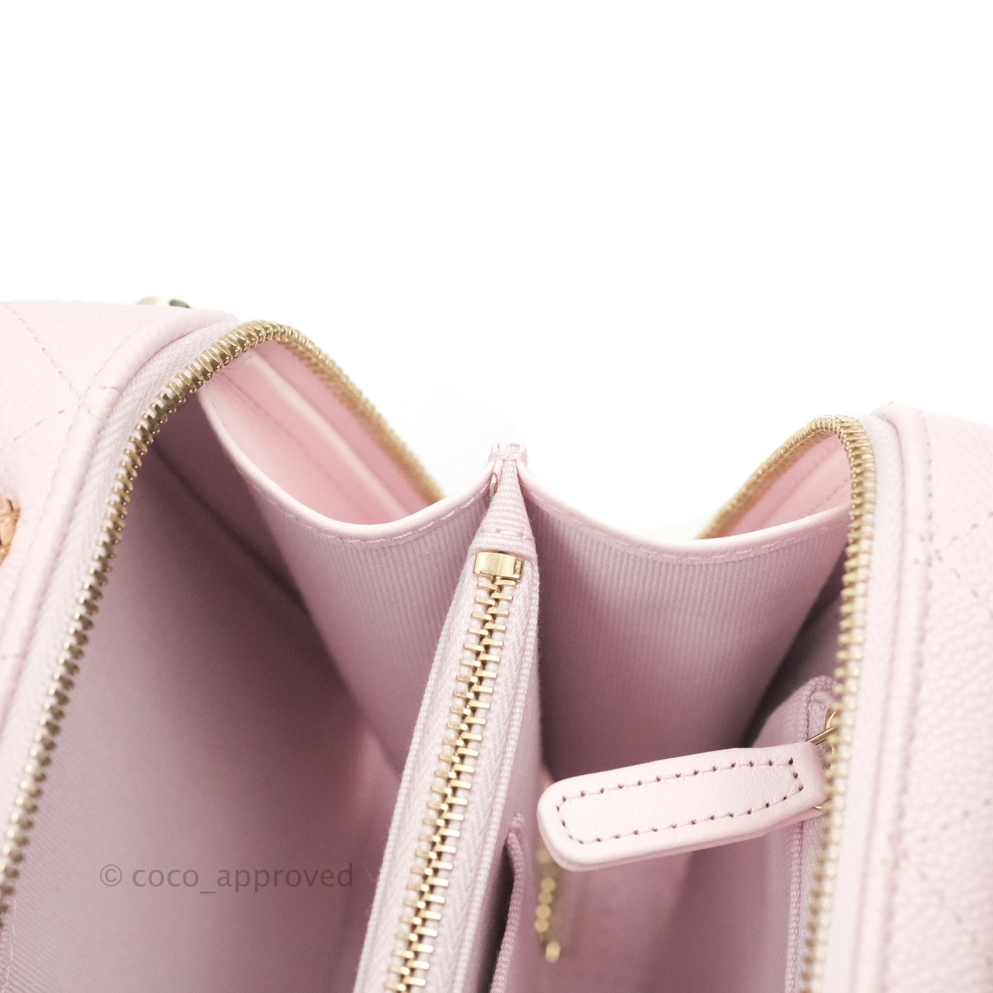 Chanel Quilted Top Handle Vanity Case Caviar Light Pink Gold Hardware