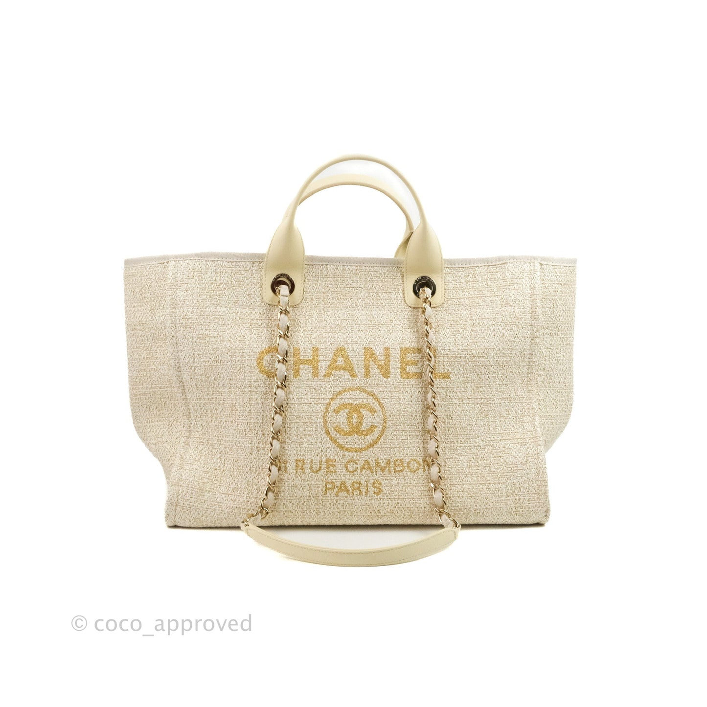 Chanel Large Deauville Ivory/Gold Canvas Gold Hardware