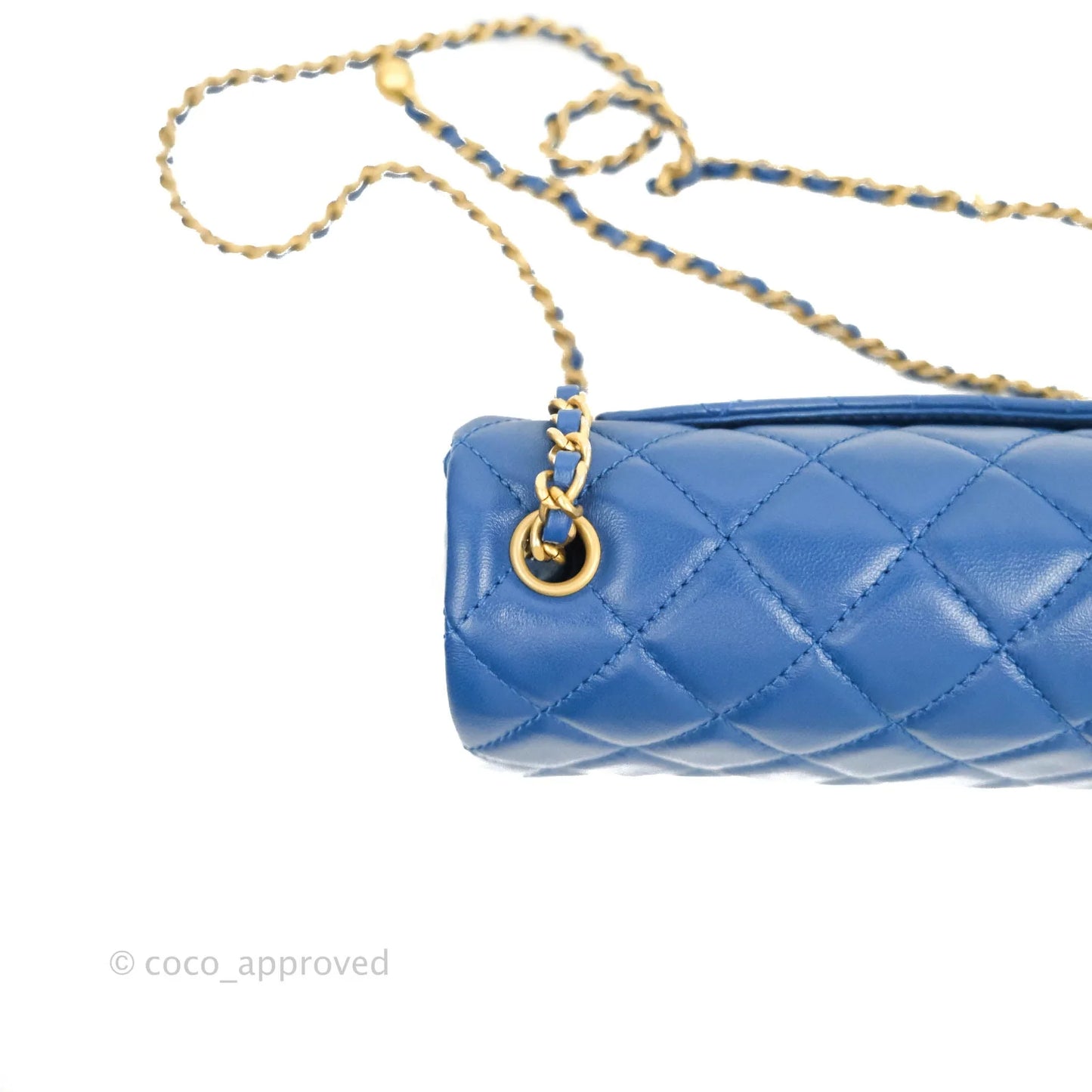 Chanel Quilted Mini Rectangular Pearl Crush Blue Lambskin Aged Gold Hardware