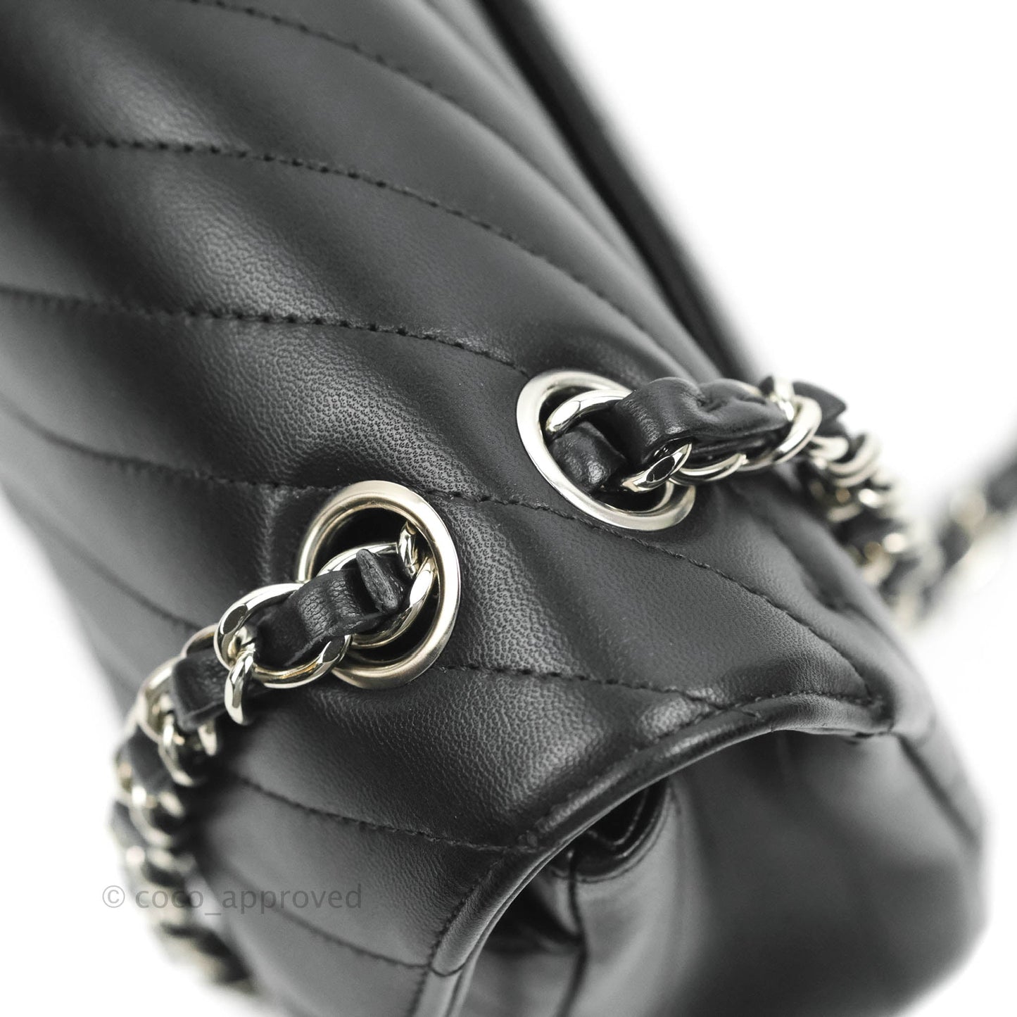 Chanel Classic Chevron S/M Small Double Flap Black Lambskin Silver Hardware