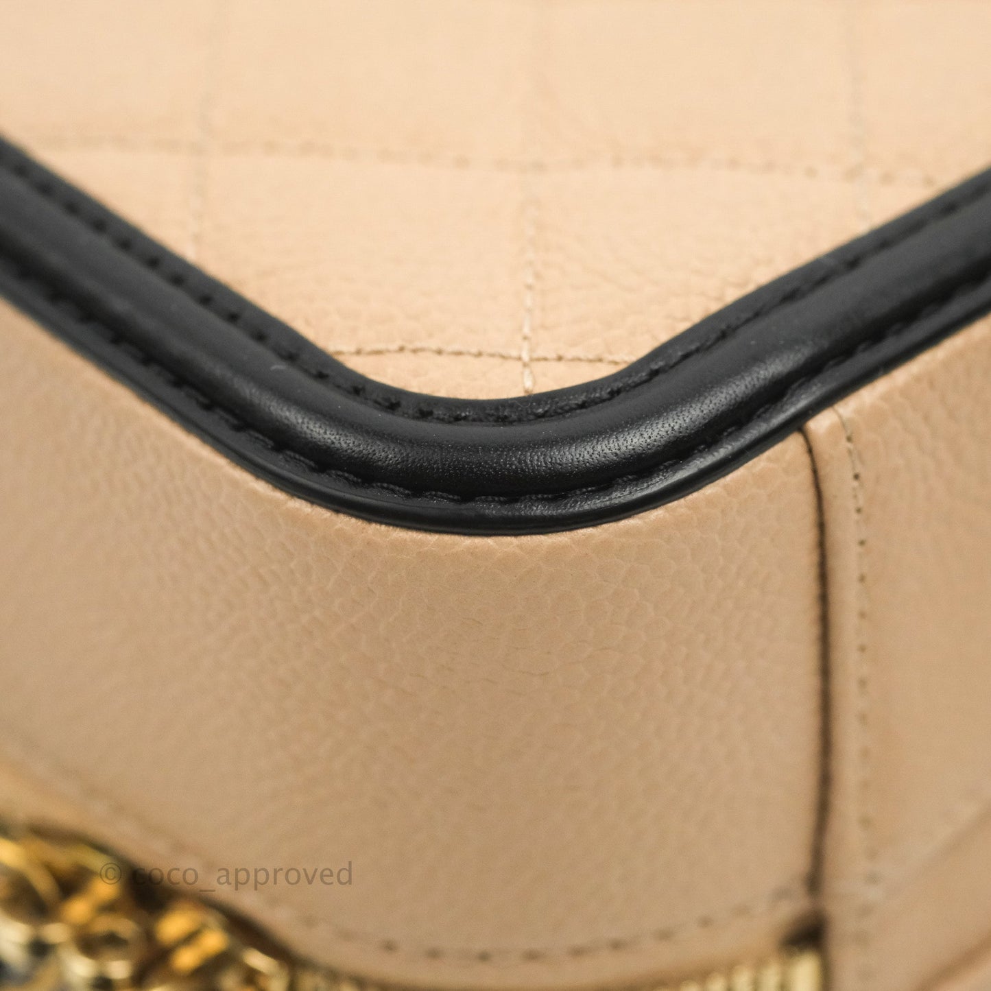 Chanel Quilted Medium CC Filigree Vanity Case Beige Caviar Aged Gold Hardware