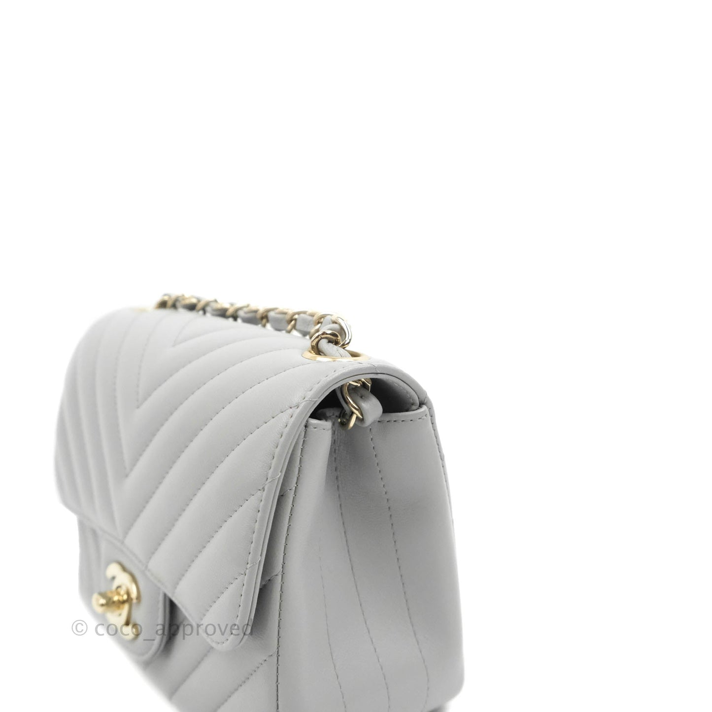 Chanel Mini Square Chevron Grey Lambskin Gold Hardware