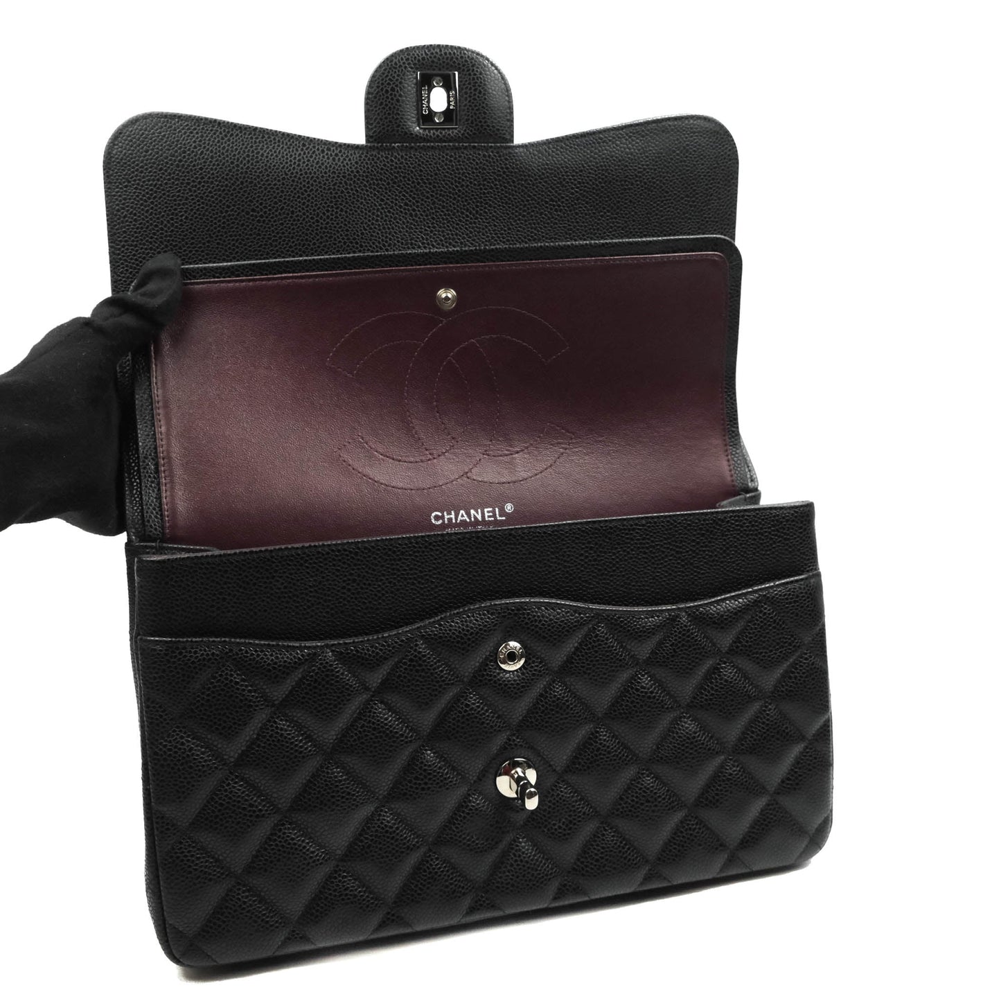 Chanel Jumbo Double Flap Black Caviar Silver Hardware⁣⁣