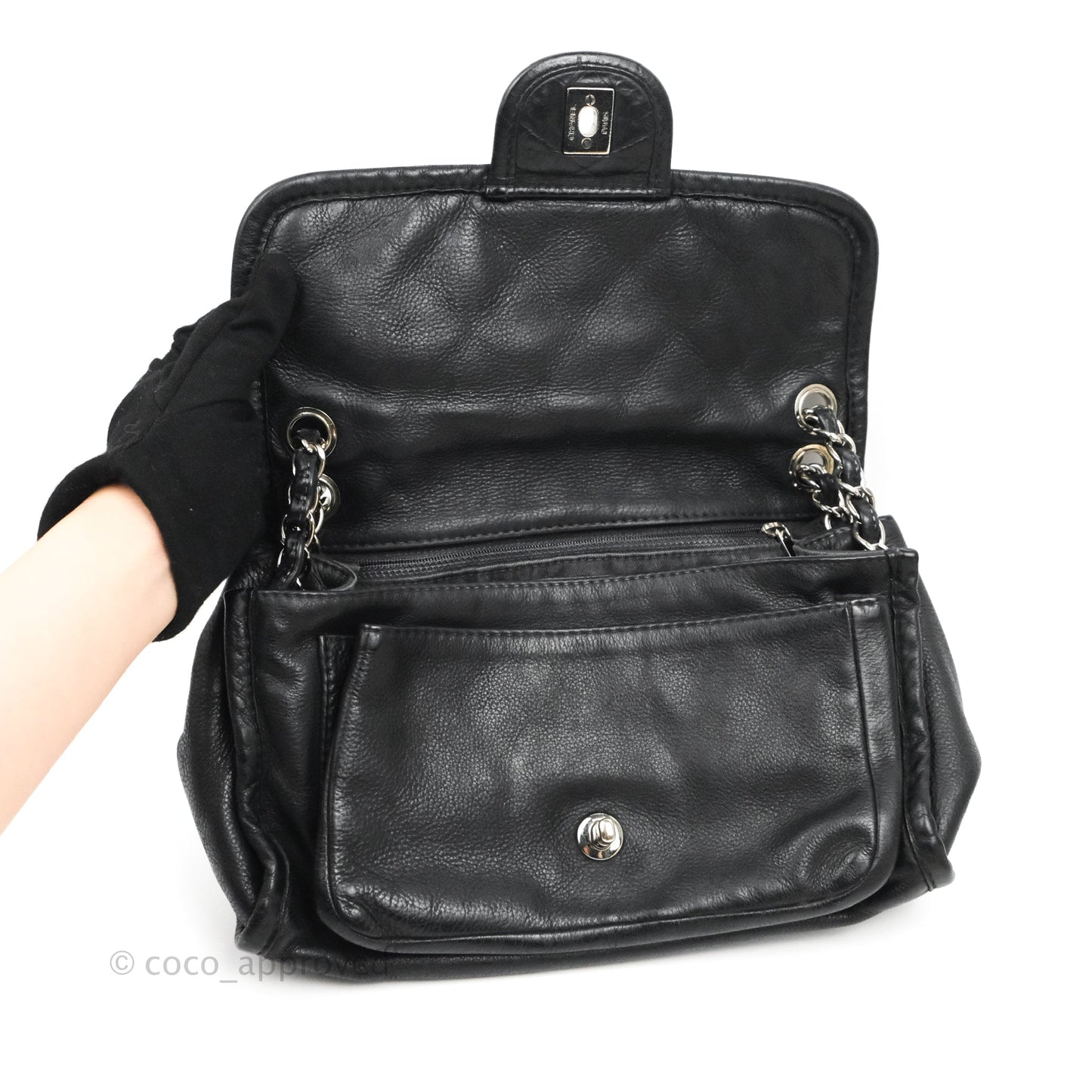 Chanel Flap Bag Black Calfskin Silver Hardware