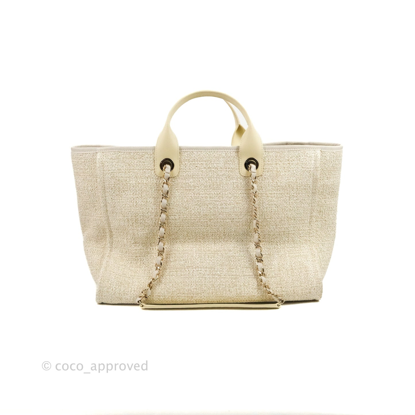 Chanel Large Deauville Ivory/Gold Canvas Gold Hardware
