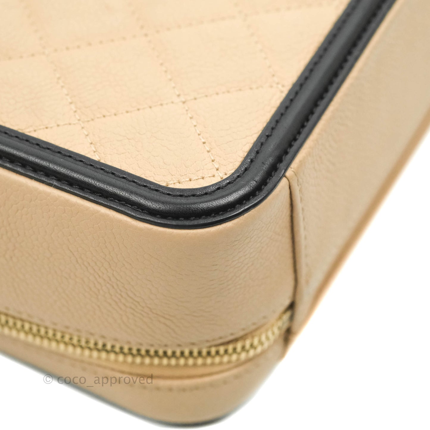 Chanel Quilted Medium CC Filigree Vanity Case Beige Caviar Gold Hardware