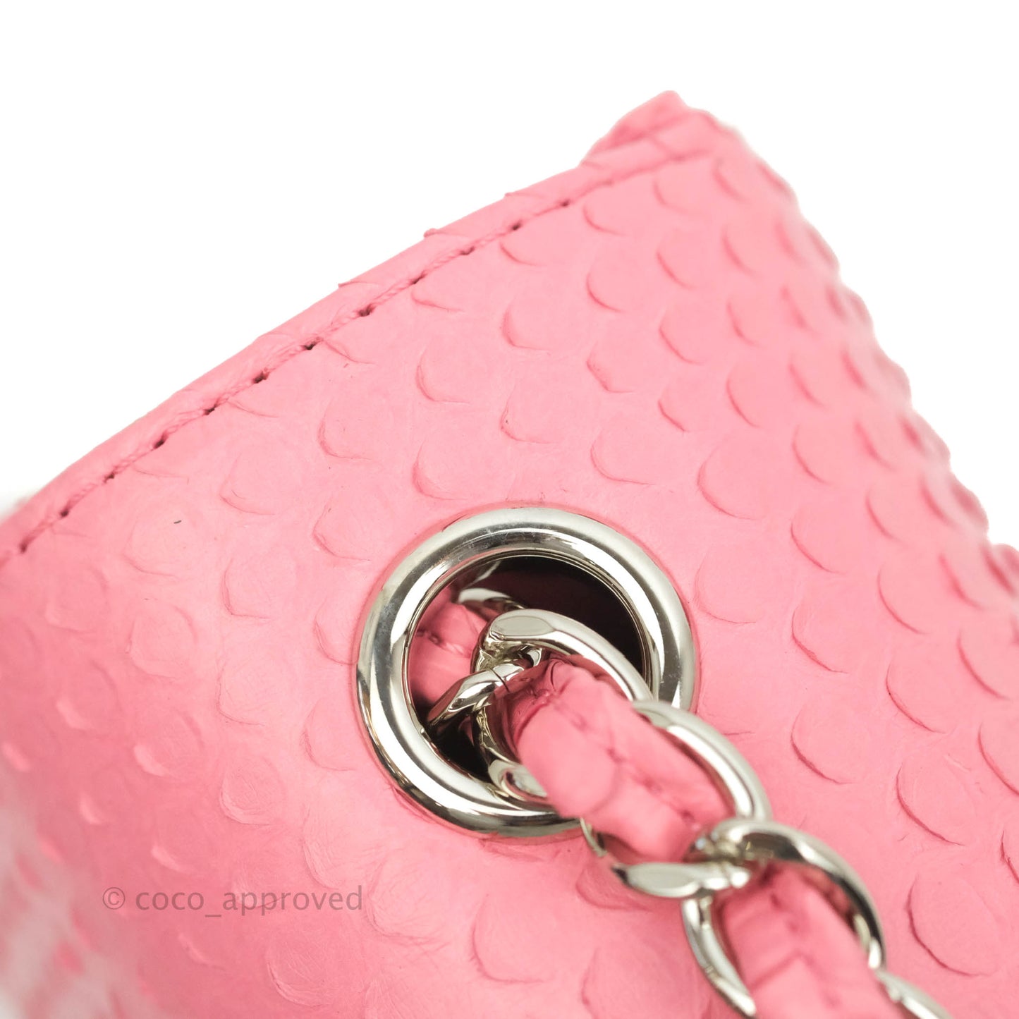 Chanel Quilted Mini Rectangular Python Pink Silver Hardware