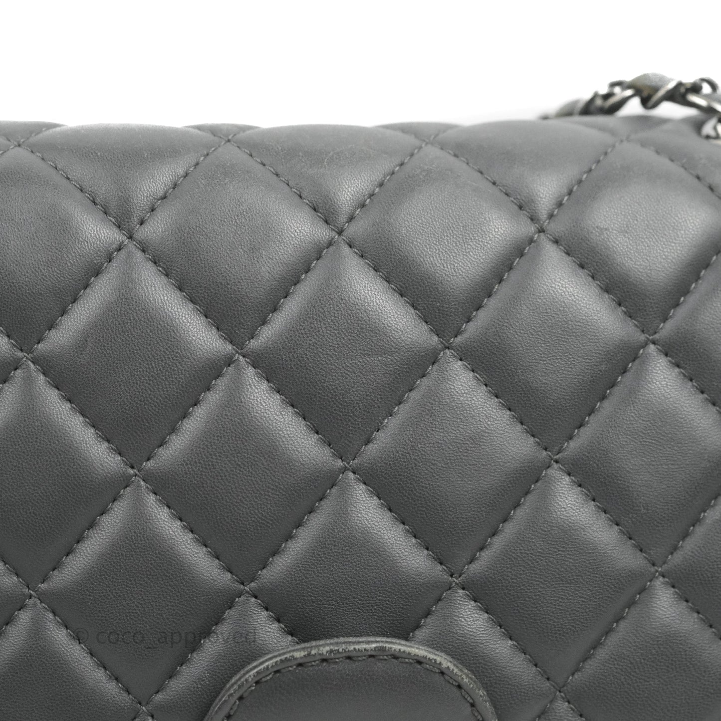 Chanel Quilted Jumbo Coco Loop Flap Dark Grey Lambskin Silver Hardware
