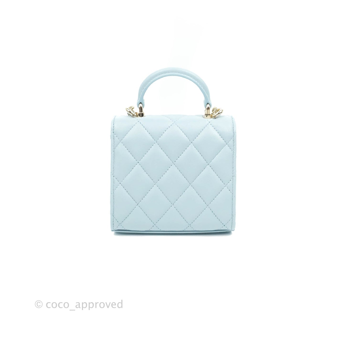 Chanel Mini Handle Clutch With Chain Blue Lambskin Gold Hardware 22P