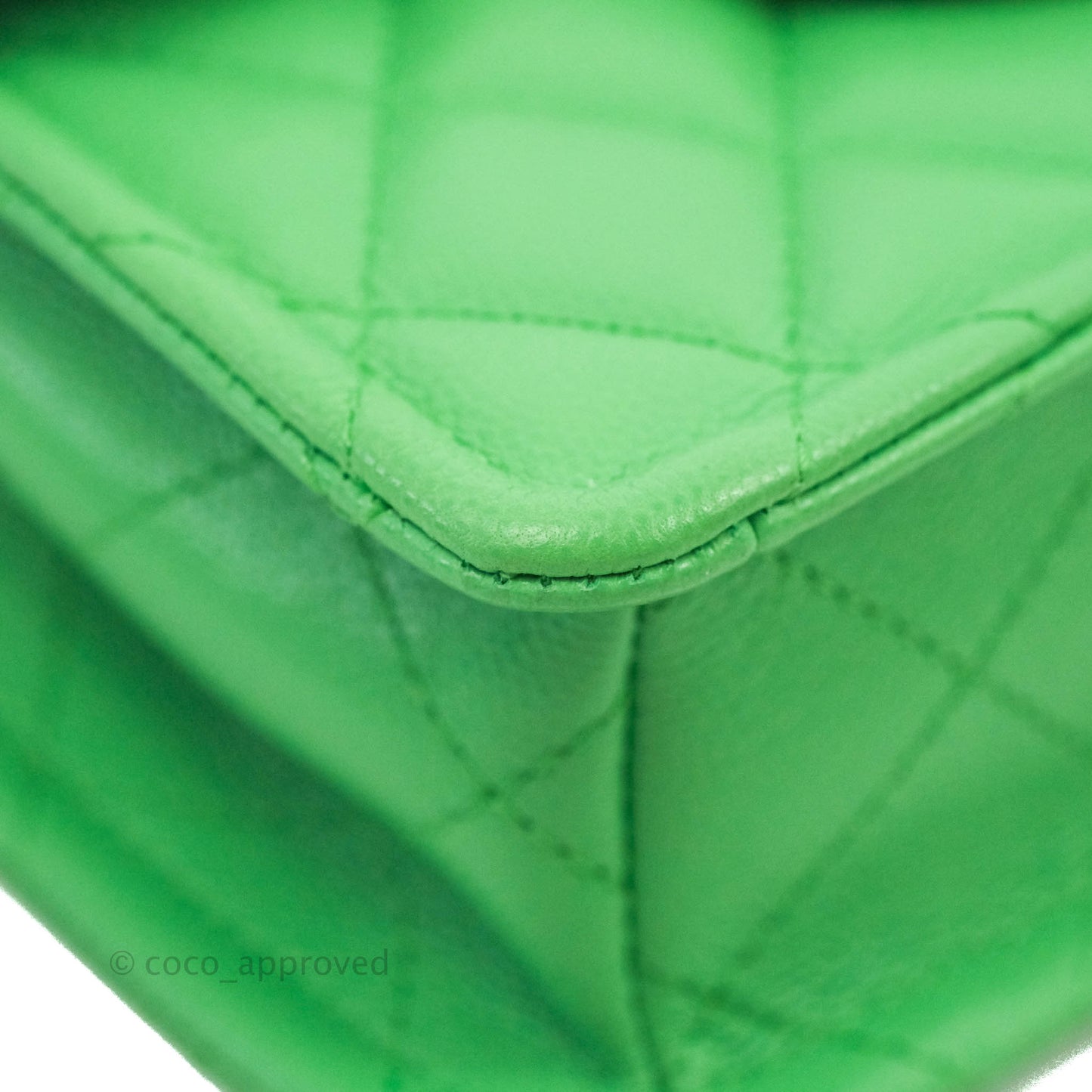 Chanel Mini Square Sweet Quilted Flap Green Caviar Aged Gold Hardware 21P