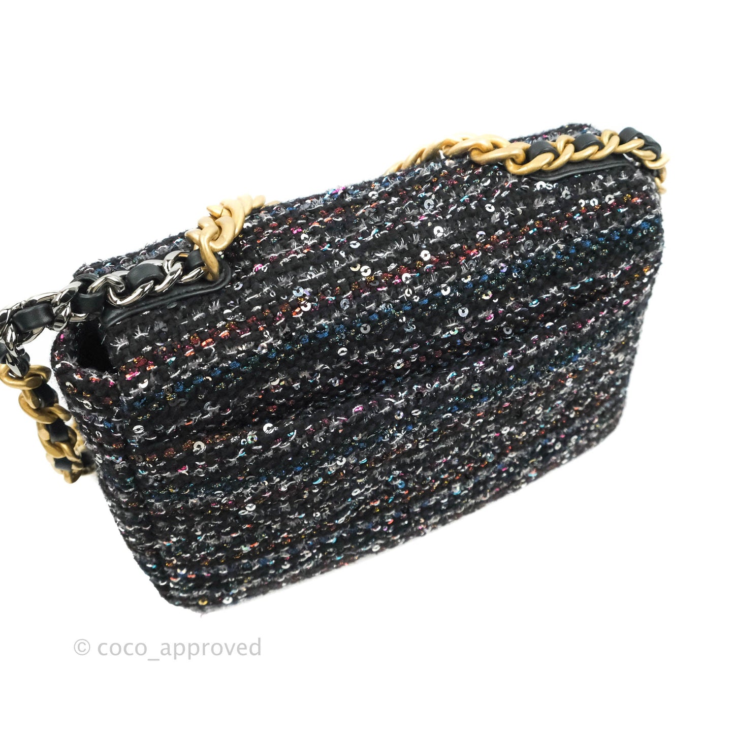 Chanel 19 Tweed Sequin Quilted Flap Black Multicolor
