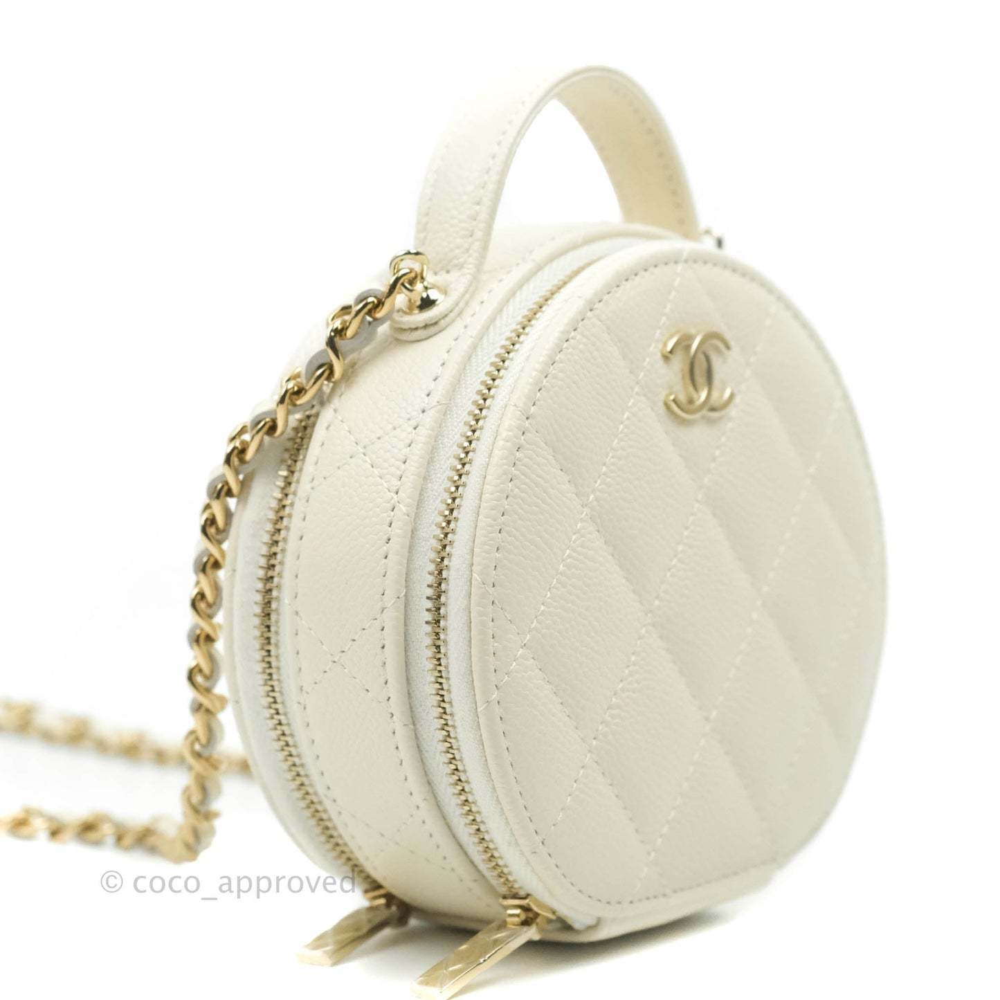 Chanel Mini Round Vanity Bag with Handle Ivory Caviar 22C