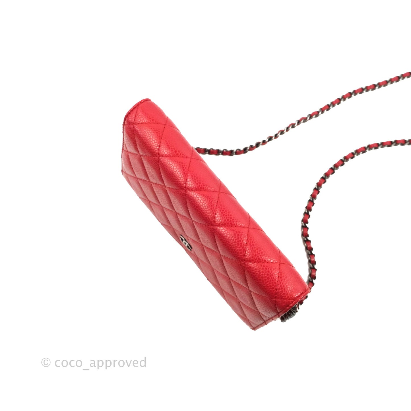 Chanel Quilted Classic Wallet on Chain WOC Red Caviar Ruthenium Hardware