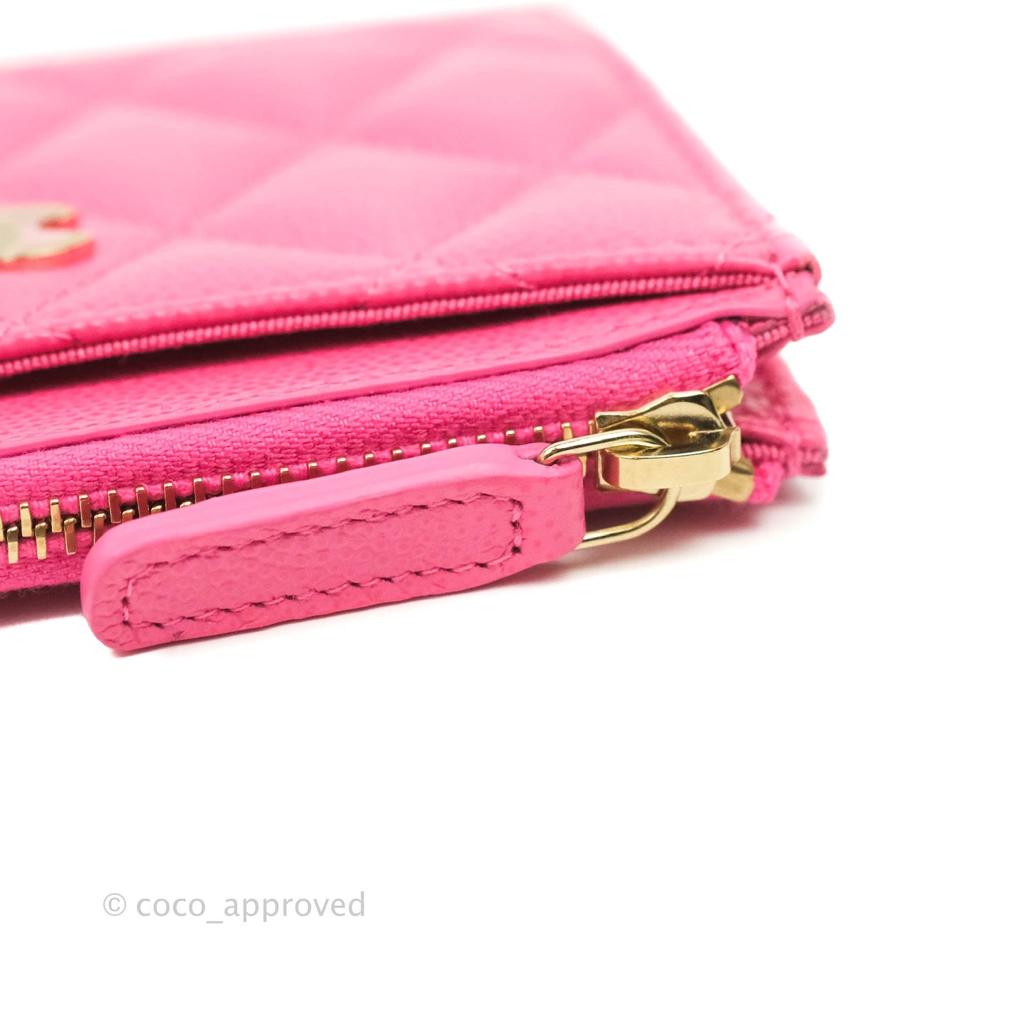 Chanel Quilted CC Zipped Card Holder Pink Caviar Gold Hardware
