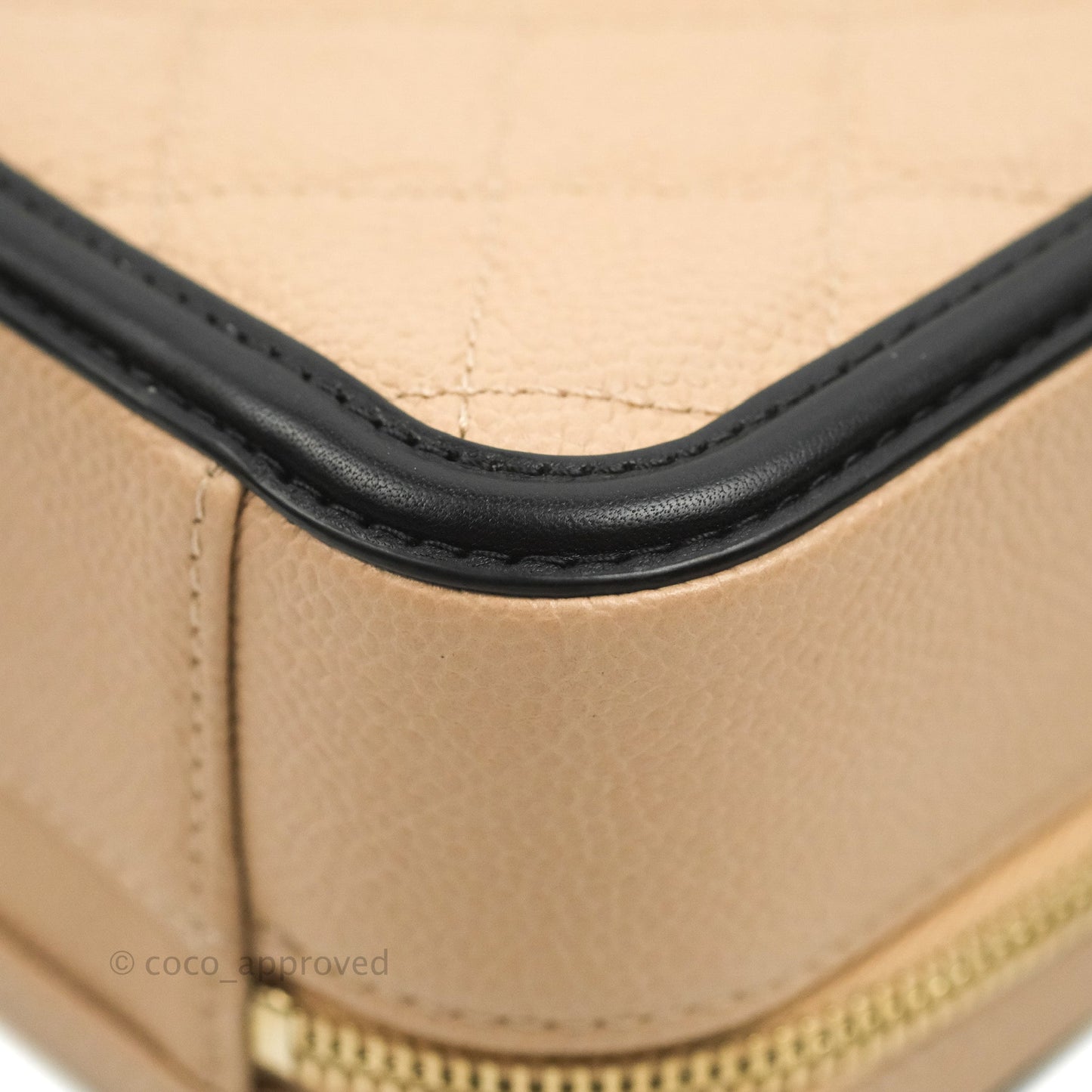 Chanel Quilted Medium CC Filigree Vanity Case Beige Caviar Aged Gold Hardware