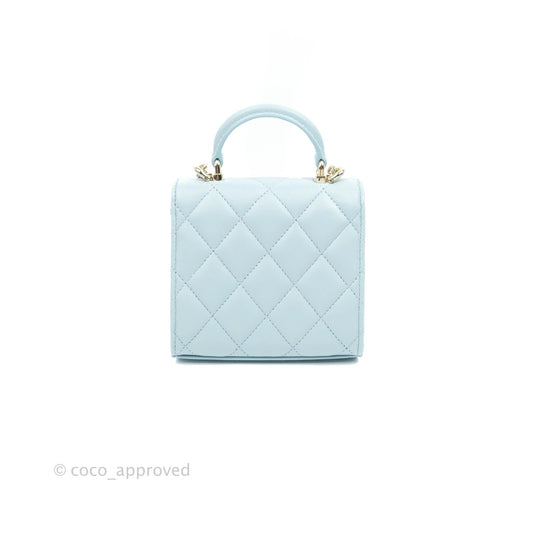 Chanel Mini Handle Clutch With Chain Blue Lambskin Gold Hardware 22P