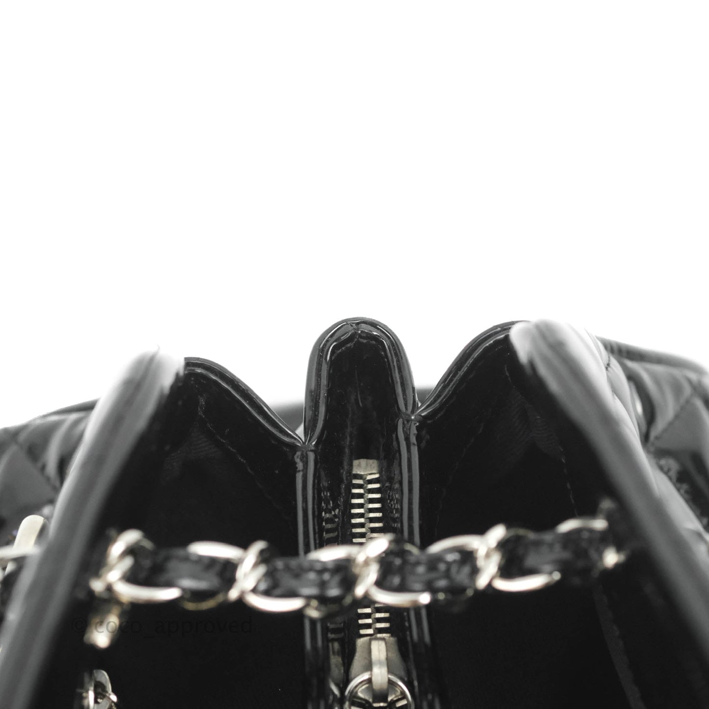 Chanel Mademoiselle Medium Bowling Black Patent Leather Silver Hardware