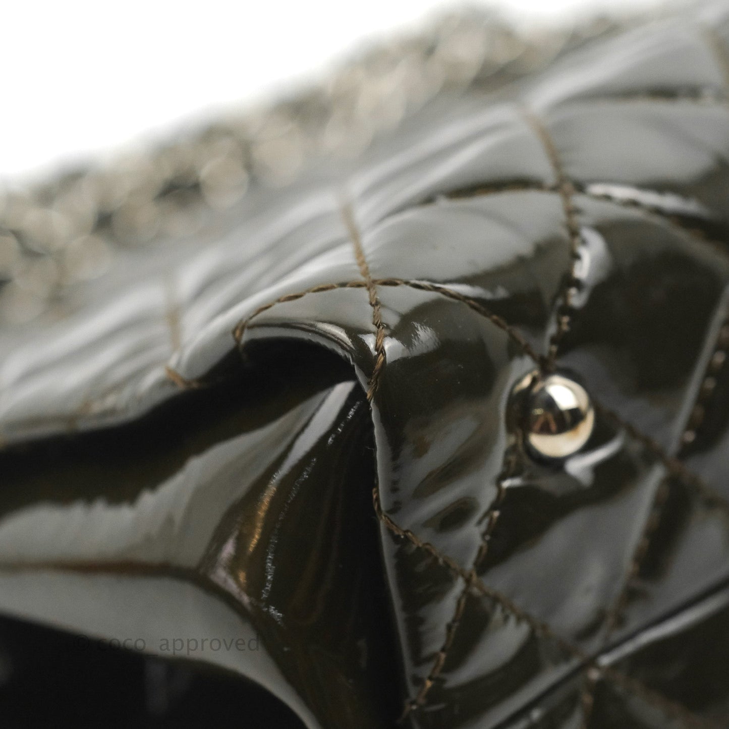 Chanel CC Tote Quilted Dark Green Patent Silver Hardware