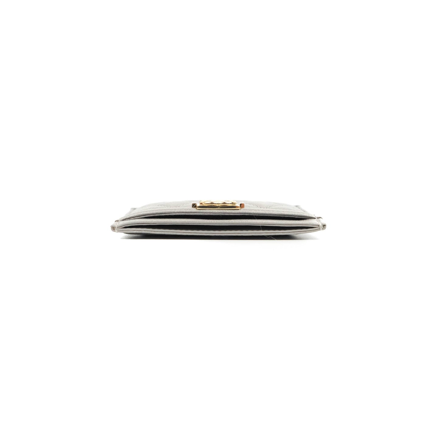 Chanel Quilted Boy Card Holder Grey Caviar Gold Hardware