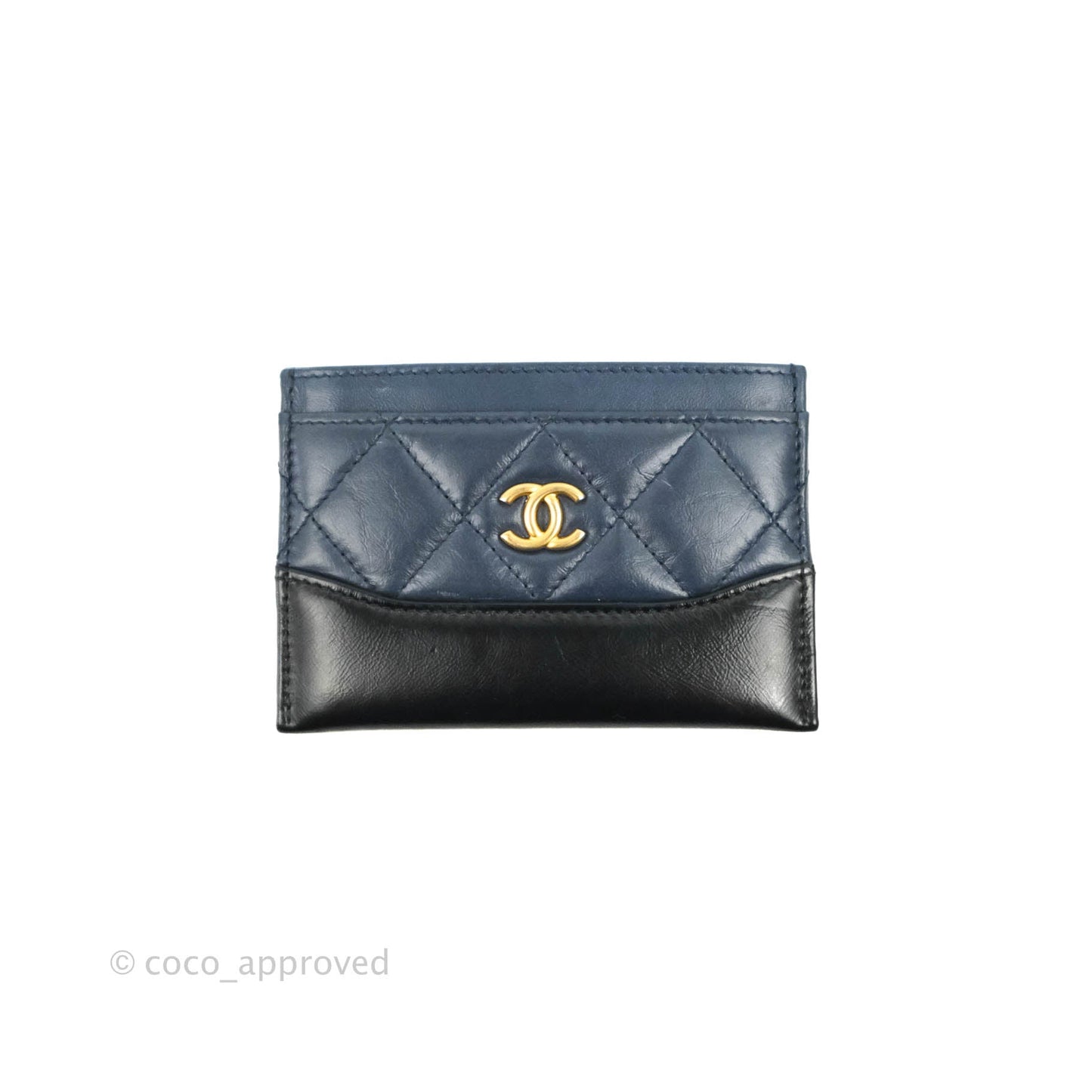 Chanel Gabrielle Flat Card Holder Navy Black Calfskin Gold Hardware