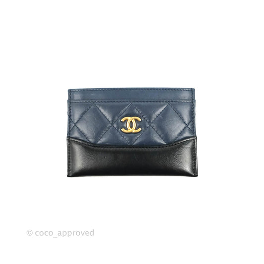 Chanel Gabrielle Flat Card Holder Navy Black Calfskin Gold Hardware