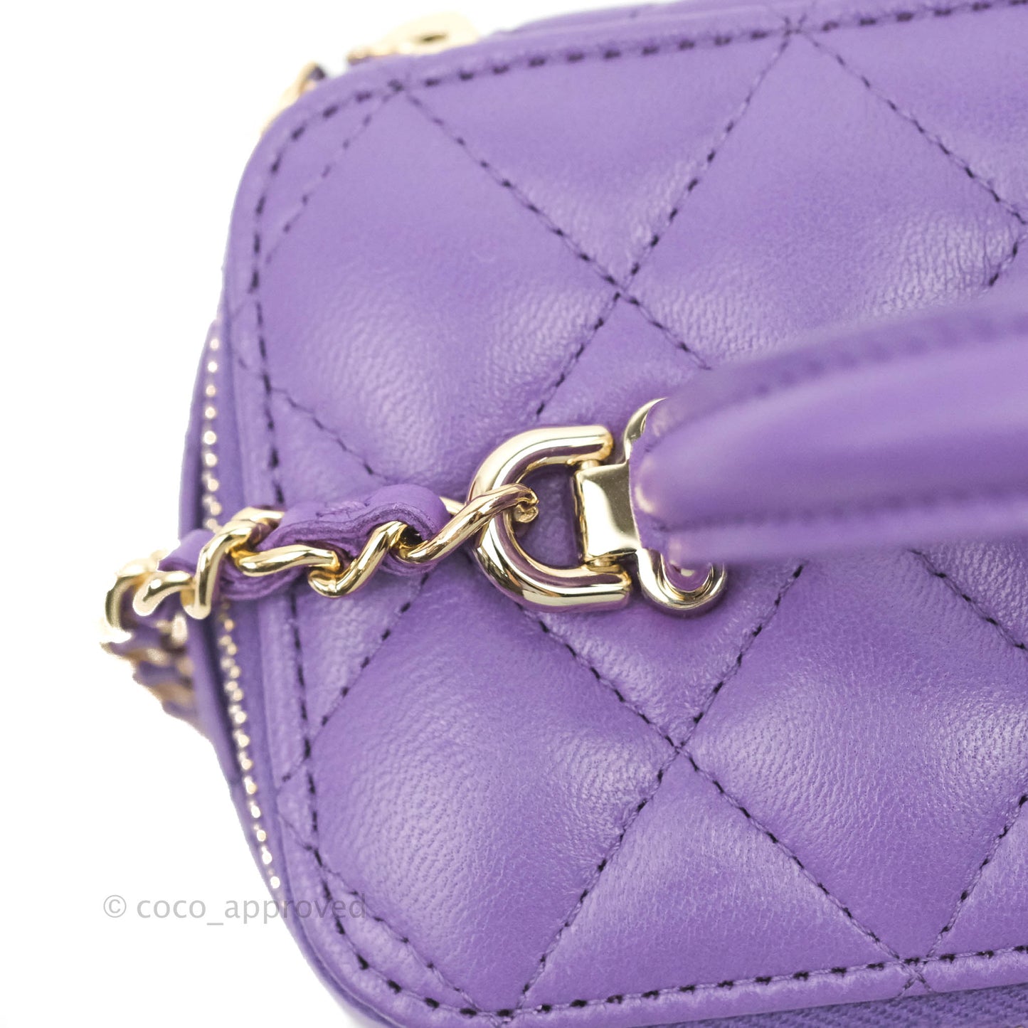 Chanel Classic Vanity Rectangular Top Handle With Chain Purple Lambskin Gold Hardware