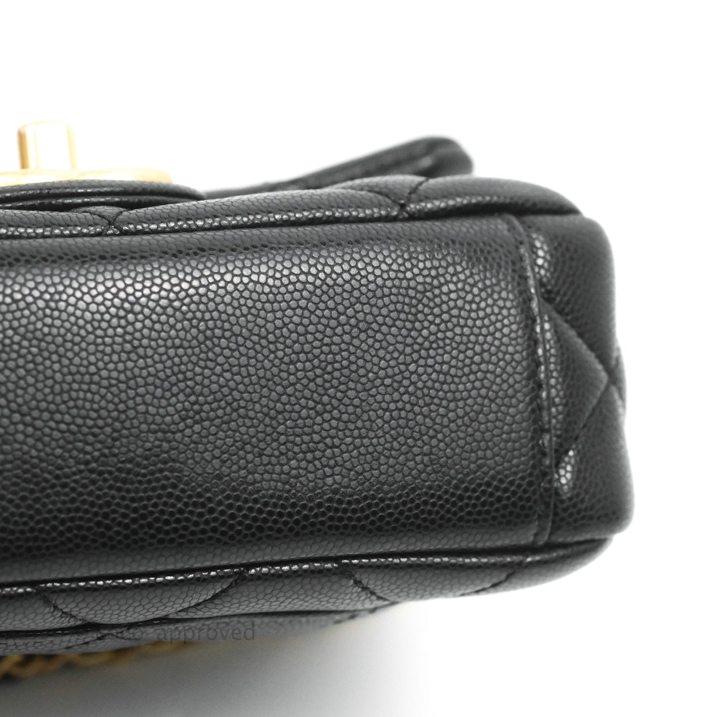 Chanel Mini Flap with Coin Charm Black Caviar Aged Gold Hardware 22A
