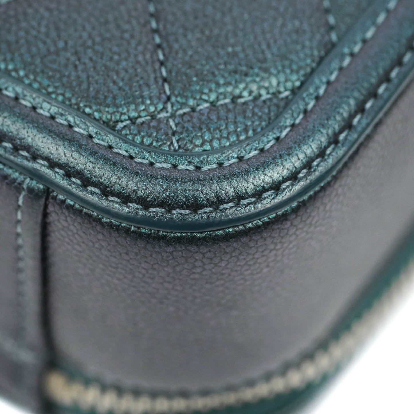 Chanel Quilted Medium CC Filigree Vanity Case Iridescent Dark Turquoise Caviar Rainbow Hardware