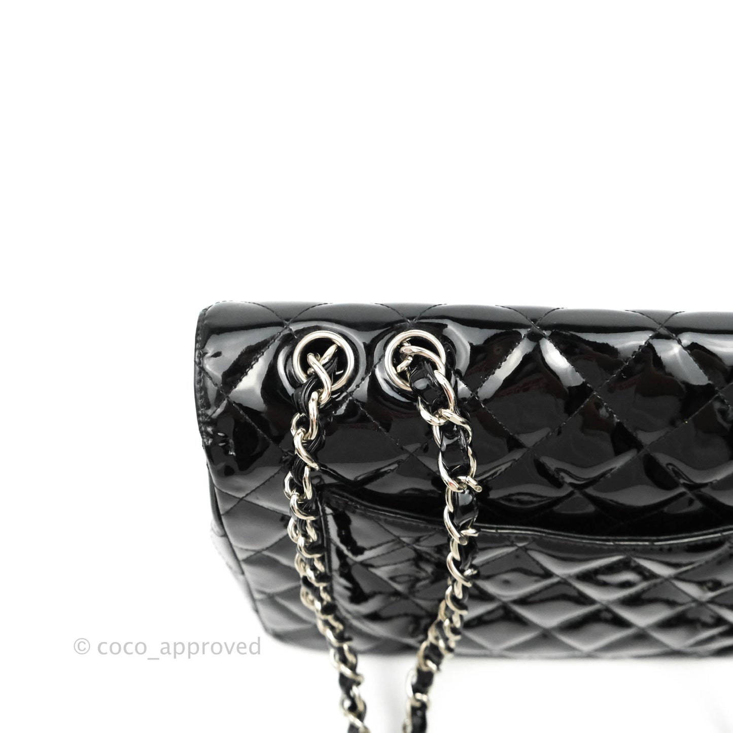 Chanel Jumbo Single Flap Black Patent Silver Hardware⁣⁣