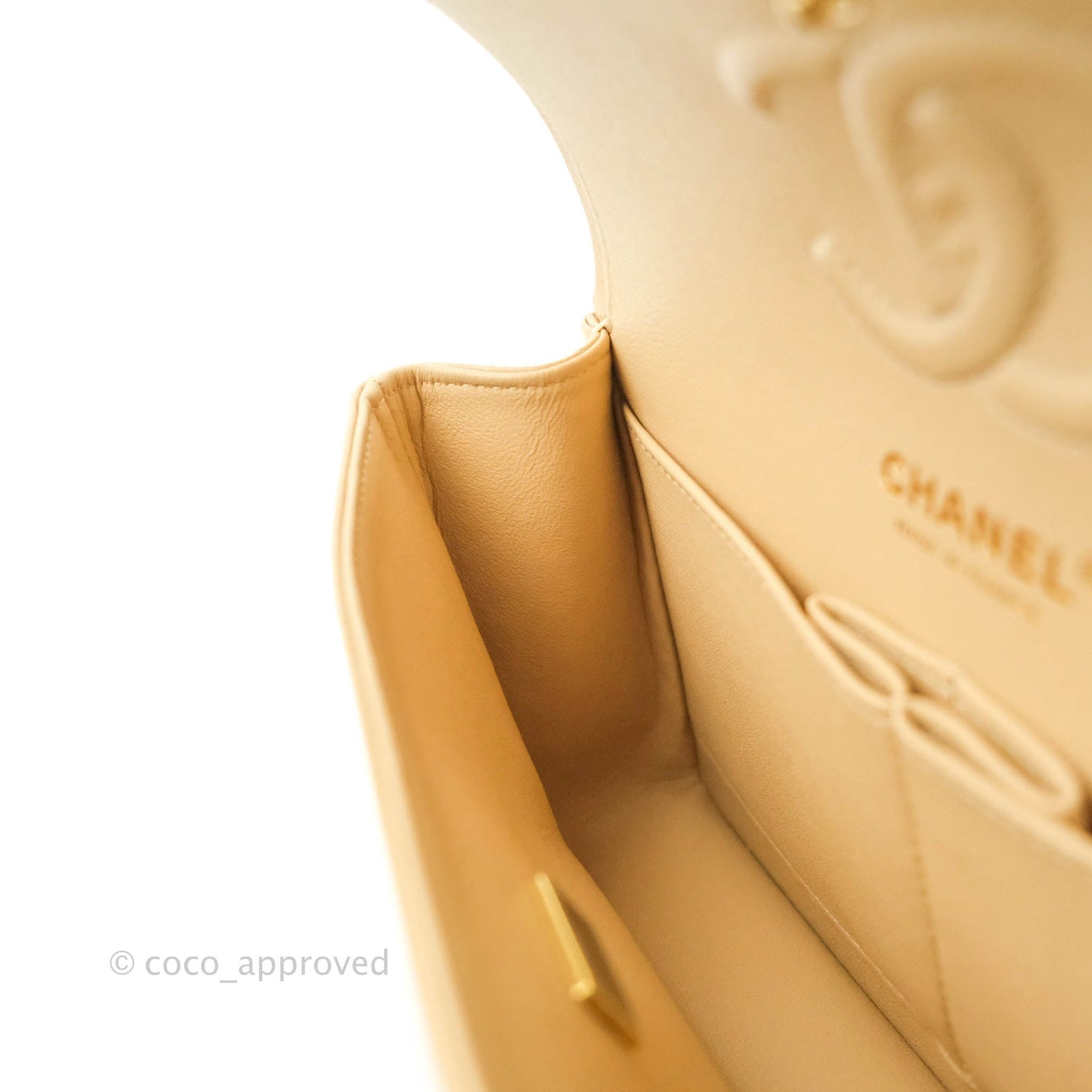 Chanel S/M Small Classic Quilted Flap Beige Caviar Gold Hardware