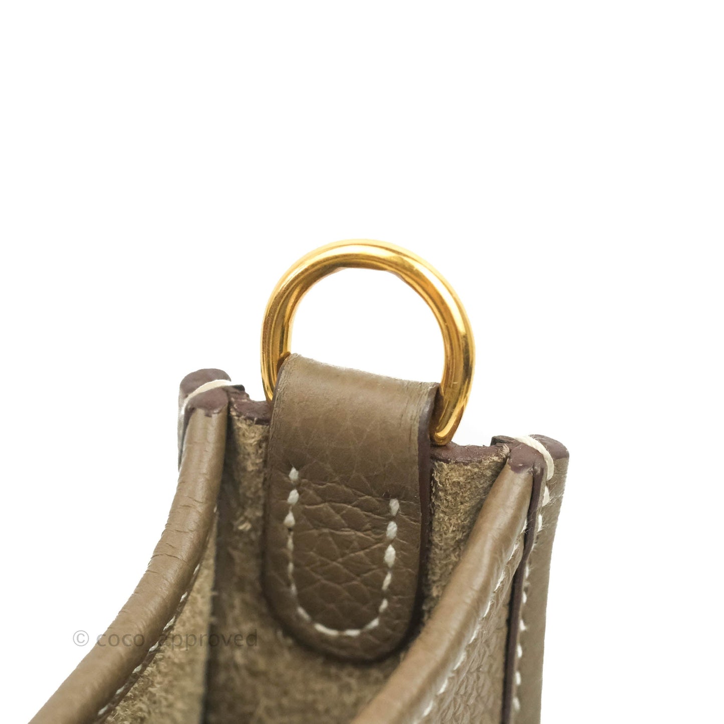 Hermès Mini Evelyne Etoupe Clemence Gold Hardware with Bleu Indigo Strap