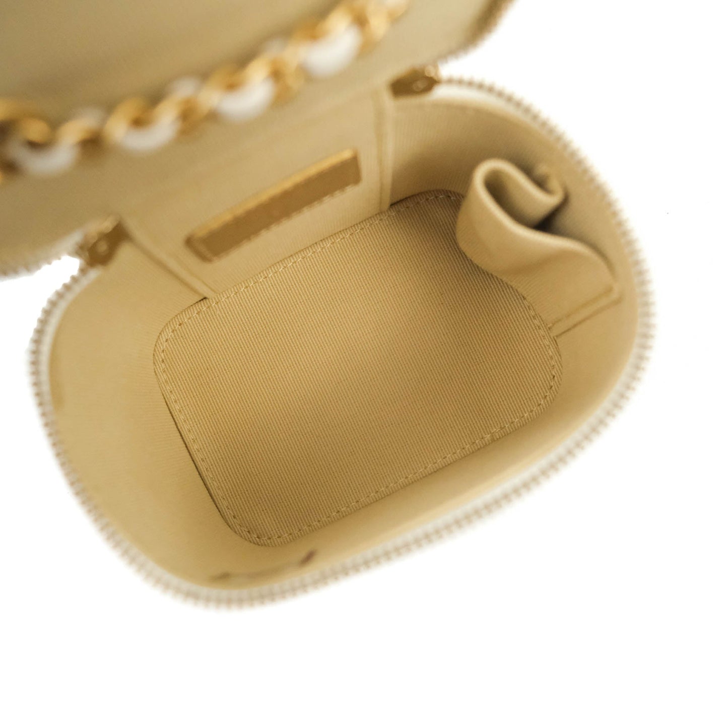 Chanel Mini Pearl Crush Vanity With Chain White Lambskin Aged Gold Hardware
