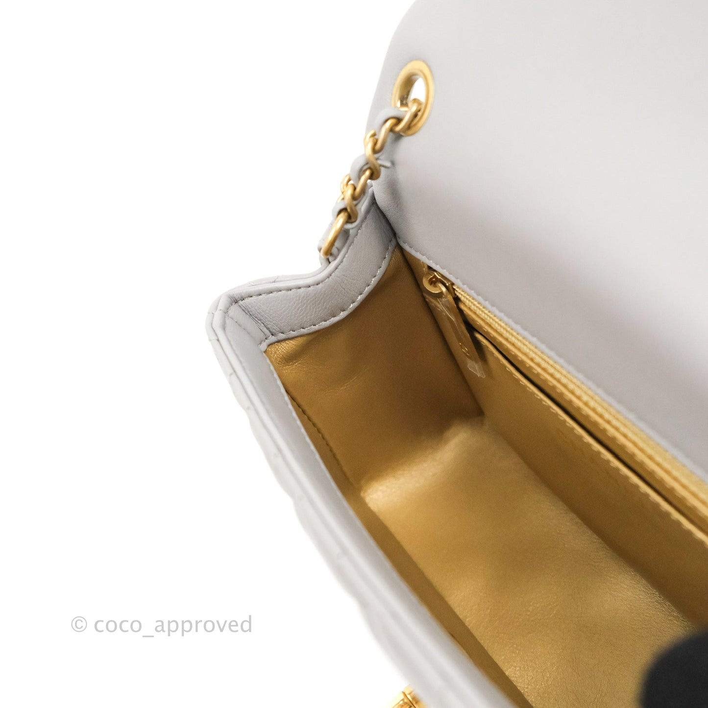 Chanel Mini Square Pearl Crush Quilted Grey Lambskin Aged Gold Hardware