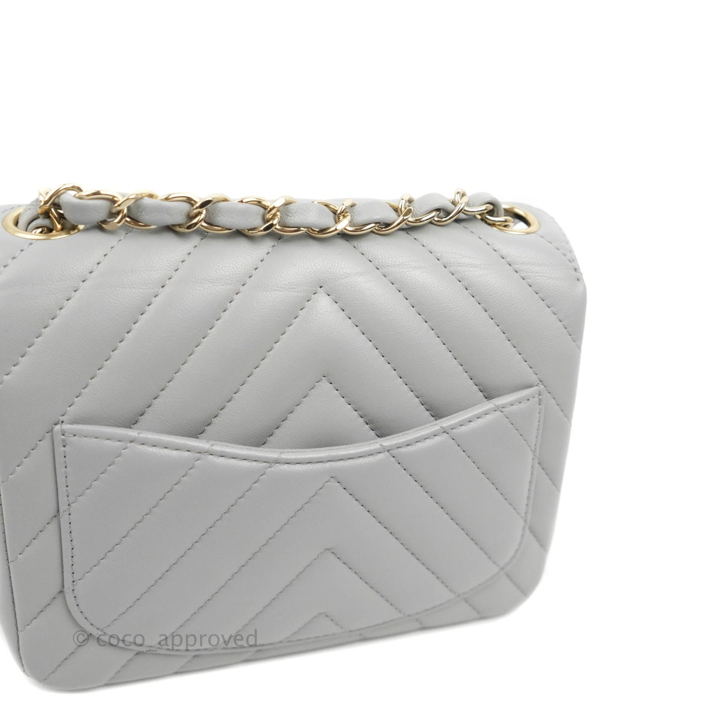 Chanel Mini Square Chevron Grey Lambskin Gold Hardware