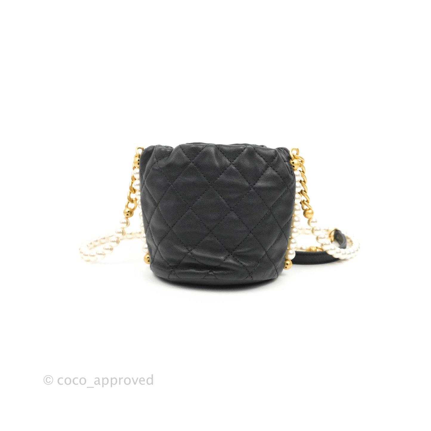 Chanel Quilted Pearl Mini About Pearls Drawstring Bucket Bag Black Calfskin