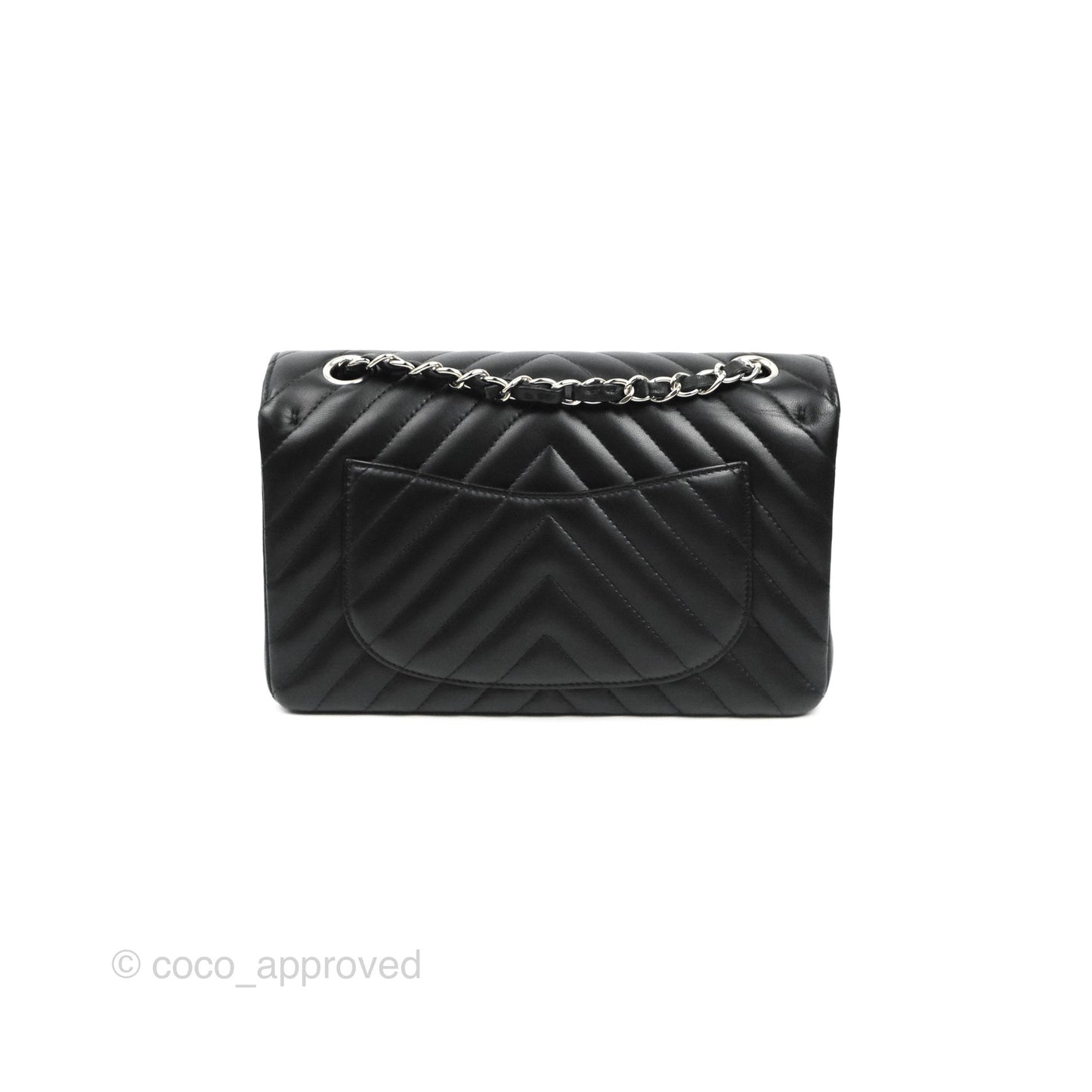 Chanel Small Classic Flap Chevron Black Lambskin Silver Hardware 21C