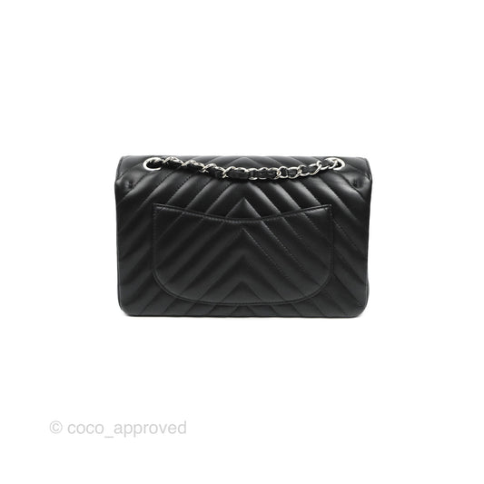 Chanel Small Classic Flap Chevron Black Lambskin Silver Hardware 21C