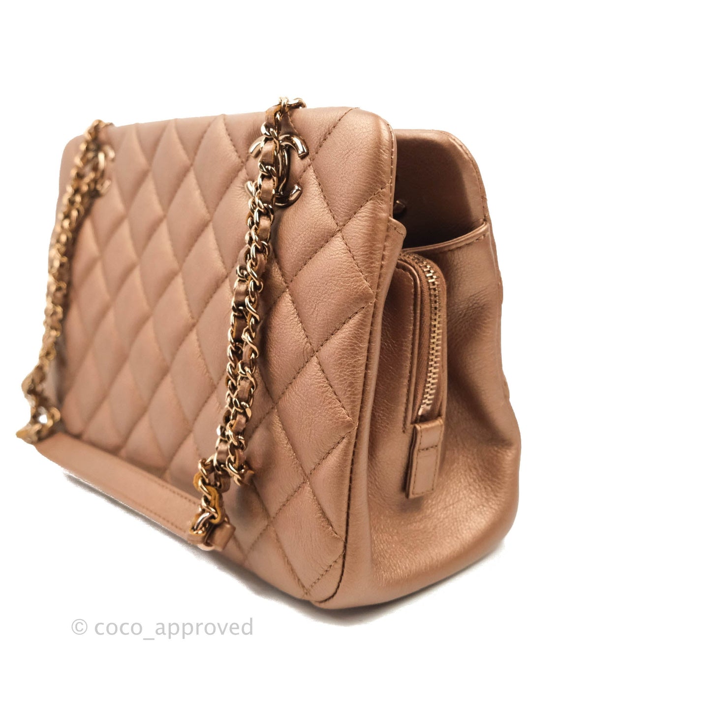 Chanel Iridescent Goatskin Quilted Small CC Eyelet Tote Copper Rose Gold
