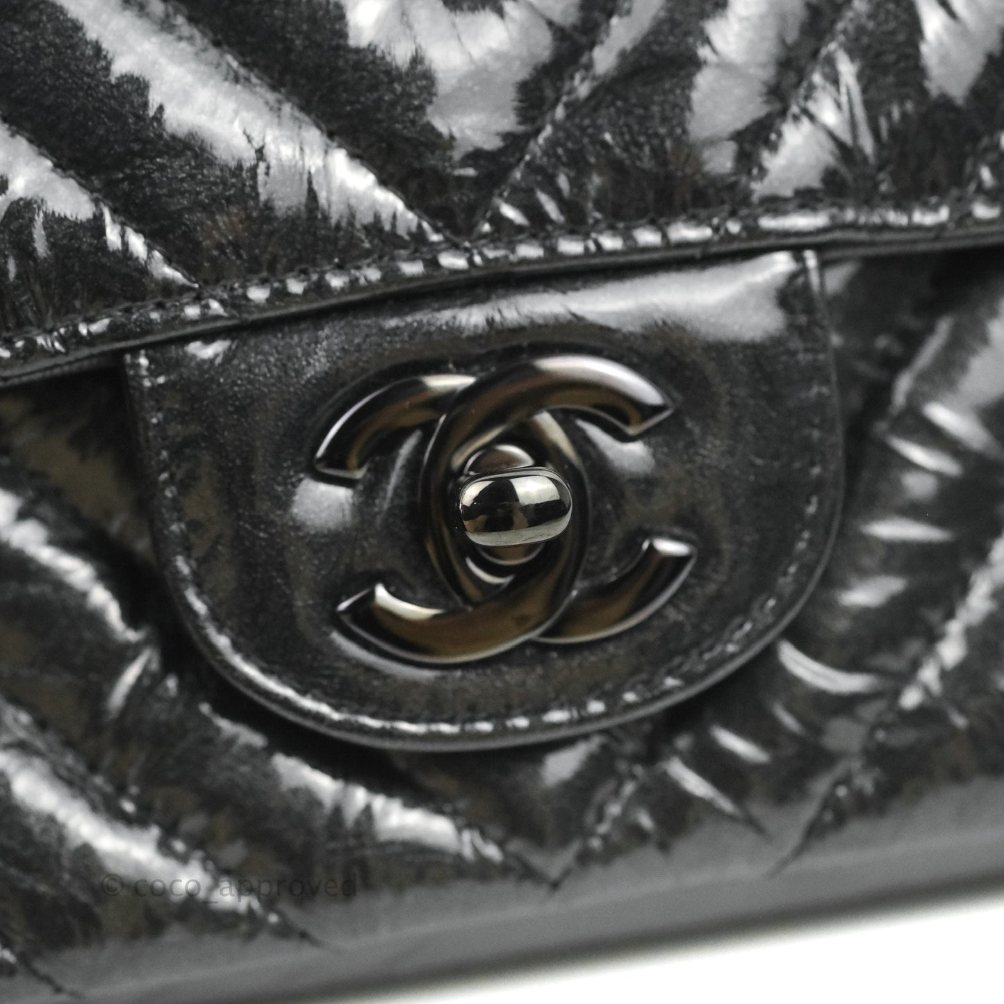 Chanel Mini Rectangular Flap Chevron Black Crumpled Metallic Patent So Black