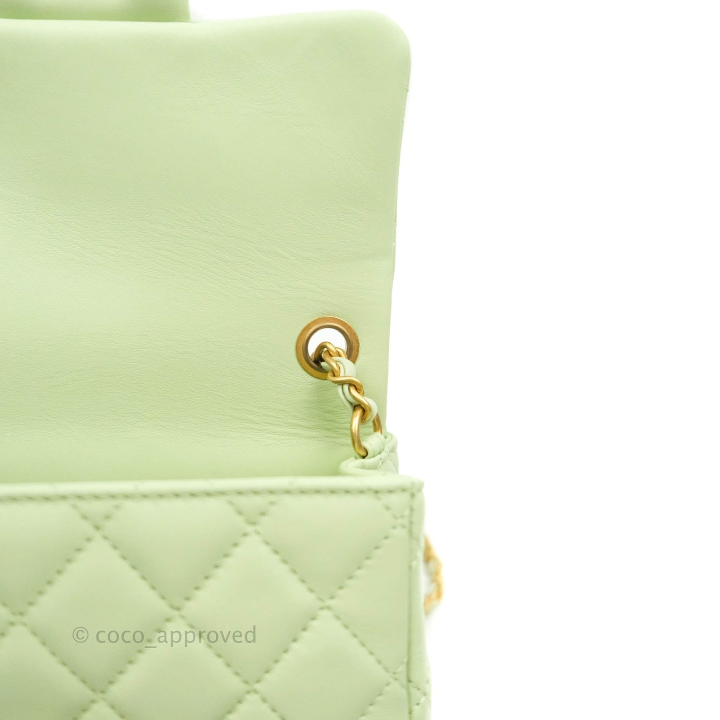 Chanel Pearl Crush Mini Square Quilted Avocado Green Lambskin Aged Gold Hardware