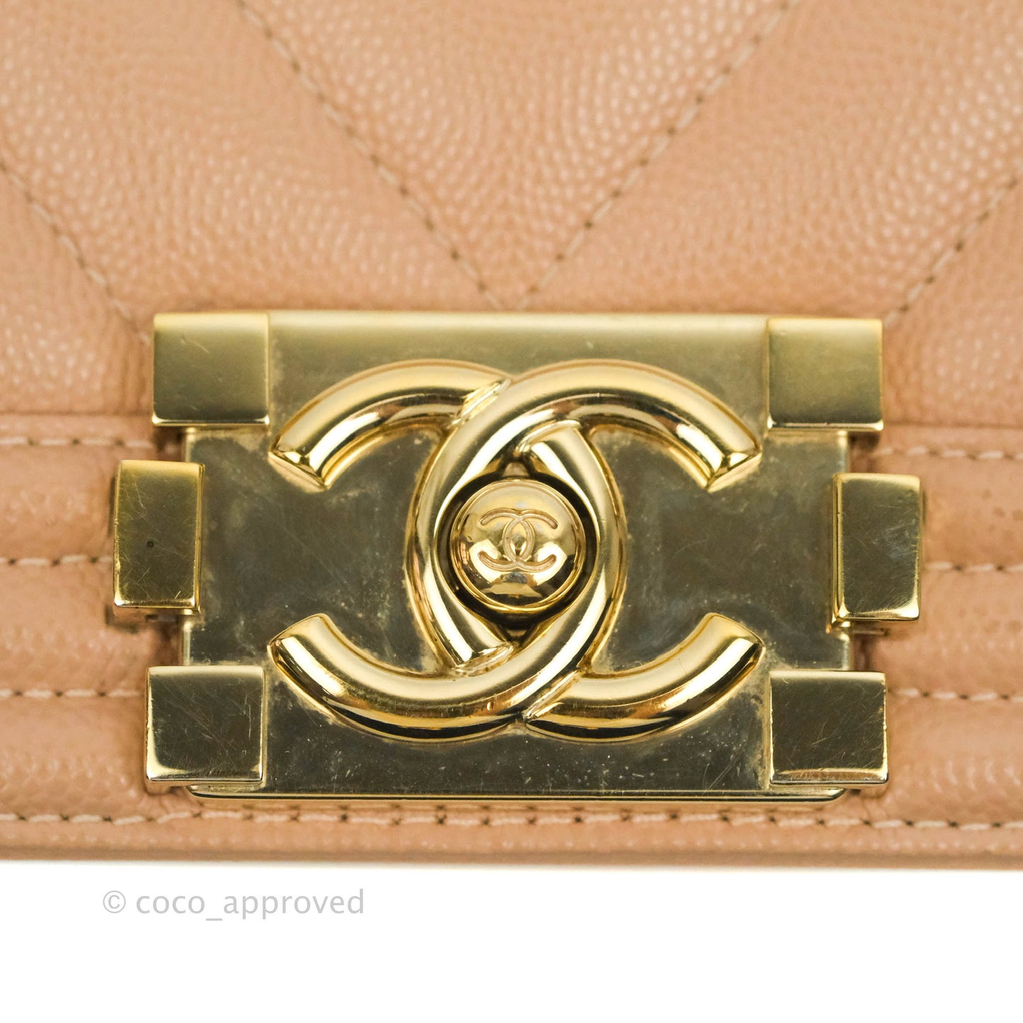 Chanel Small Chevron Boy Dark Beige Caviar Gold Hardware
