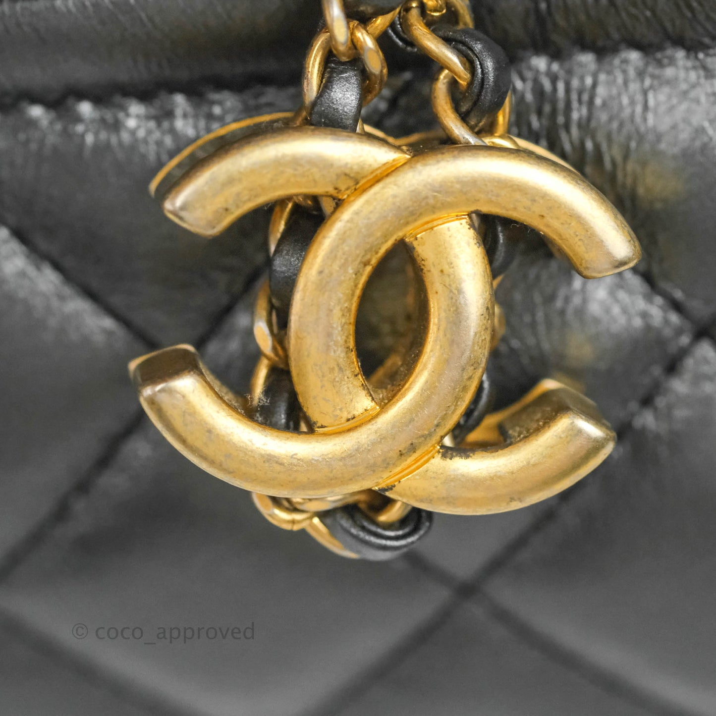 Chanel Quilted Drawstring Shopping Tote Bag Metallic Dark Grey Aged Calfskin Aged Gold Hardware