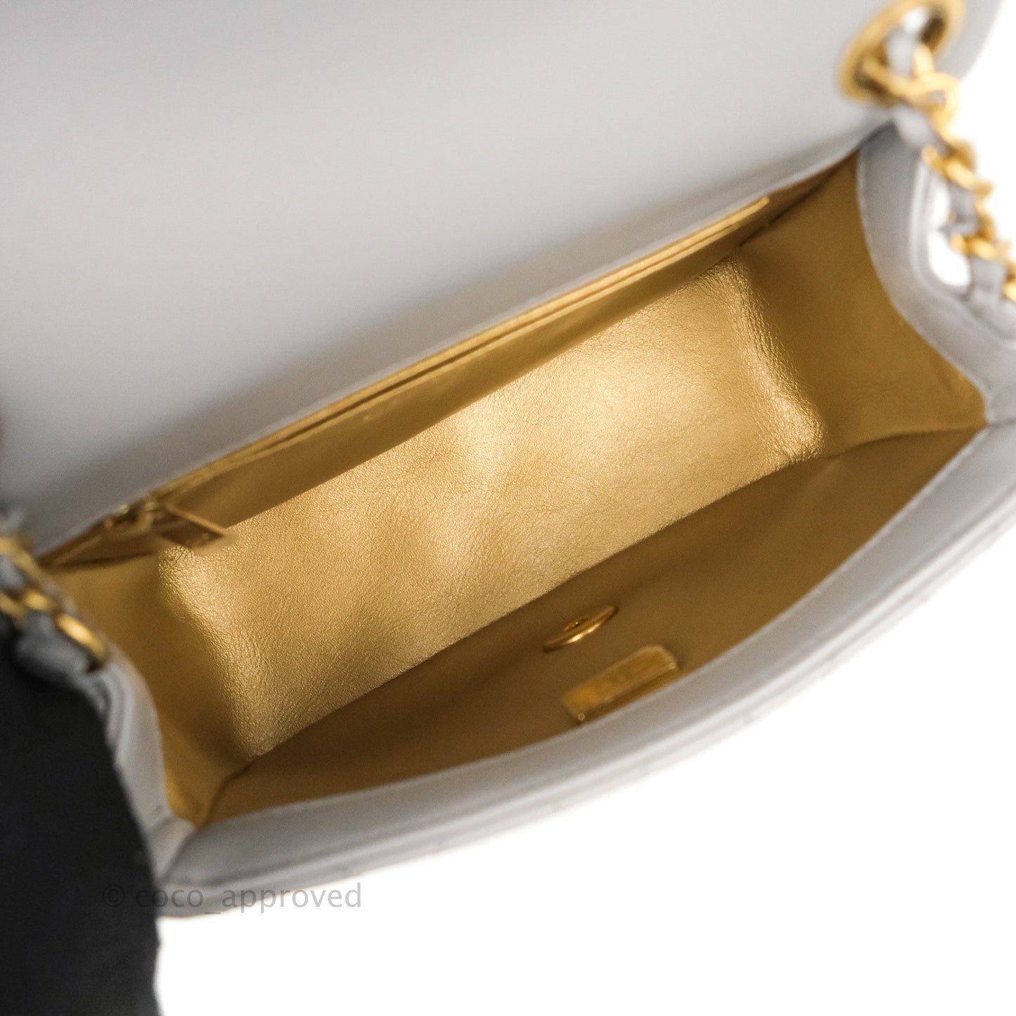 Chanel Mini Square Pearl Crush Quilted Grey Lambskin Aged Gold Hardware