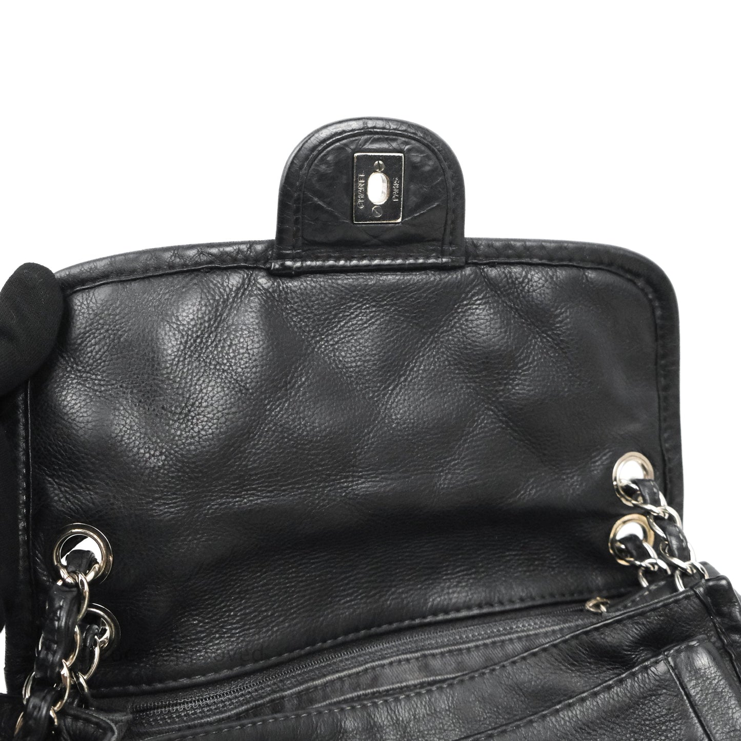 Chanel Flap Bag Black Calfskin Silver Hardware