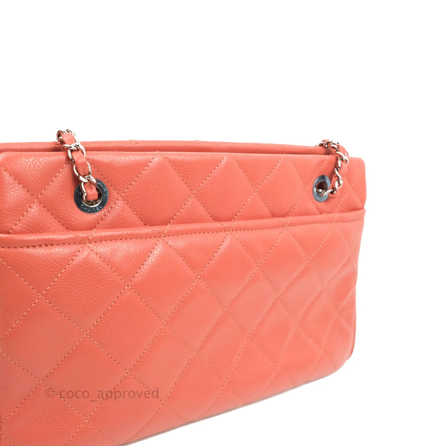 Chanel Quilted Caviar Leather Timeless CC Soft Shopping Tote Bag Coral Pink