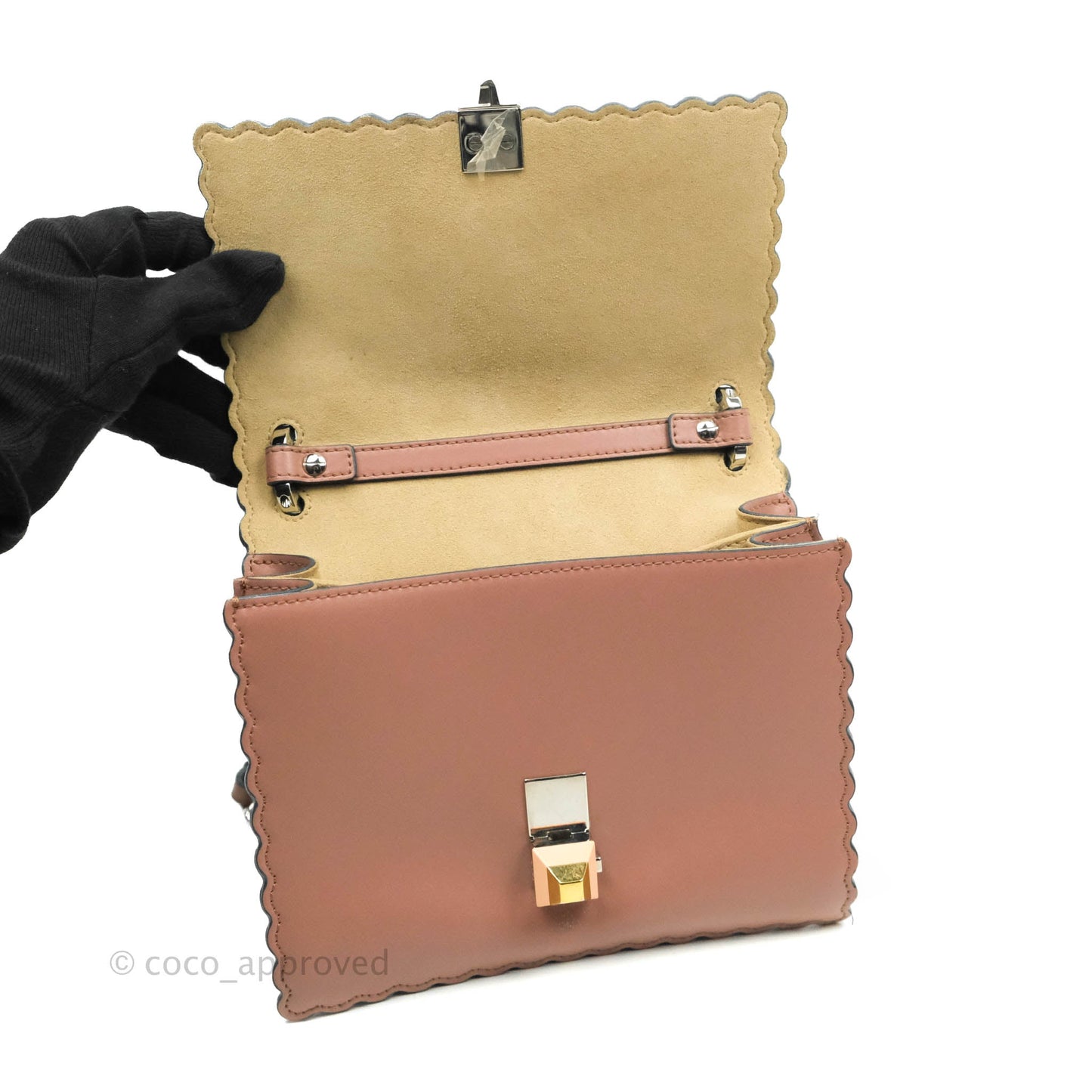Fendi Kan I Scalloped Shoulder Bag Dark Pink Silver Hardware