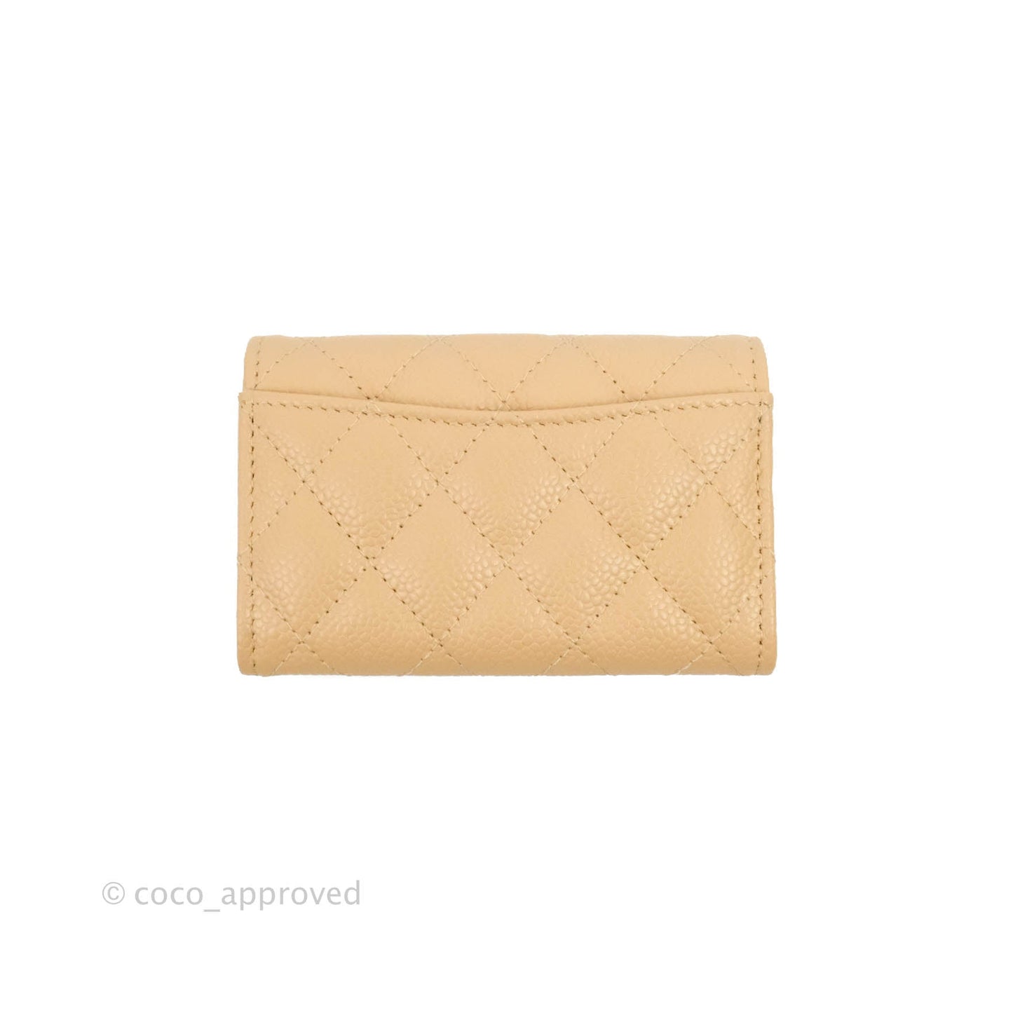 Chanel Quilted Flap Card Holder Beige Caviar Gold Hardware