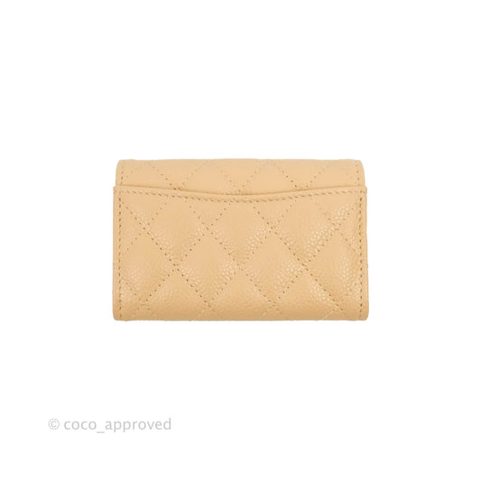 Chanel Quilted Flap Card Holder Beige Caviar Gold Hardware
