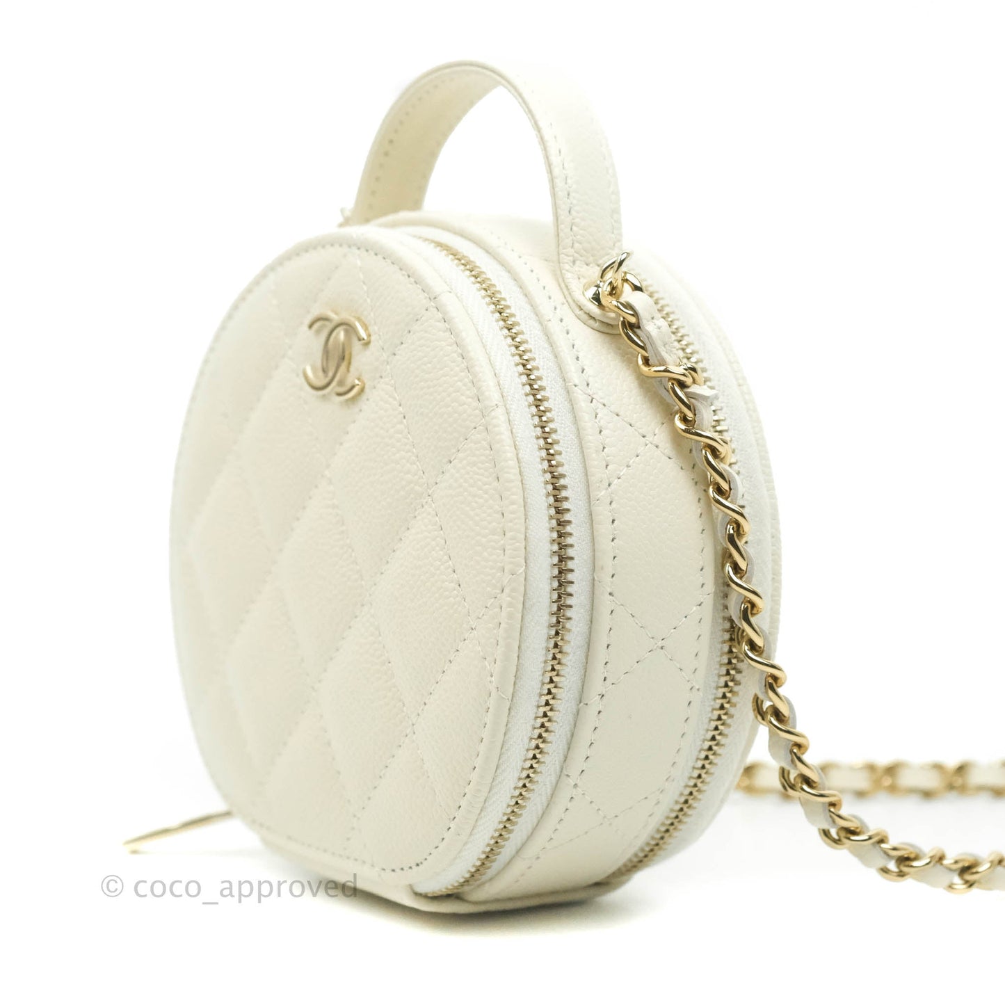 Chanel Mini Round Vanity Bag with Handle Ivory Caviar 22C